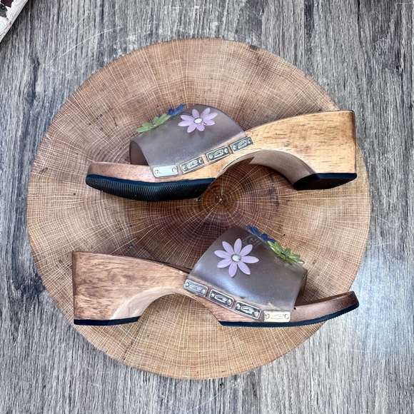 Candie’s | Vintage Flower Square Toe Slip On Wood Platform Sandals Y2K Size 5 - Picture 6 of 14